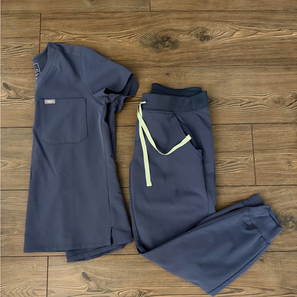 Navy Blue Scrub Set with Lime Accents